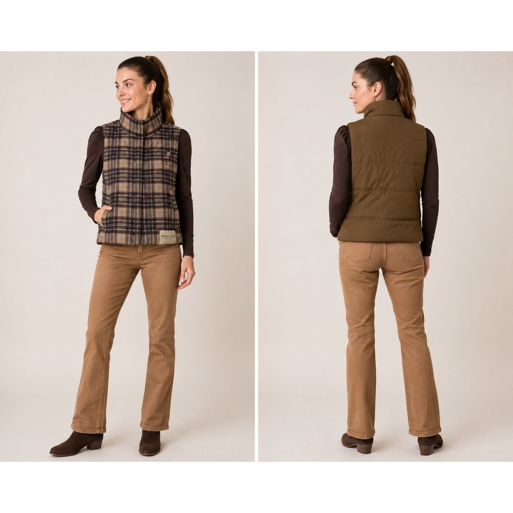 Byrdie Golf Social Wear NWT 2pc Plaid Reversible Puffer Vest Mock Neck Top S